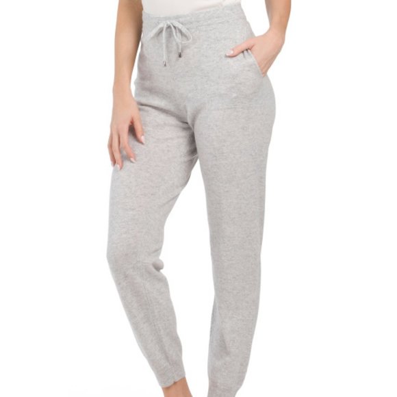 New TAHARI Light Heather Grey Cashmere Joggers 863mo